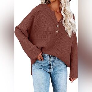 LILLUSORY V Neck Sweaters Long Sleeve Waffle Knit Tops Tunic Pullover Size XL